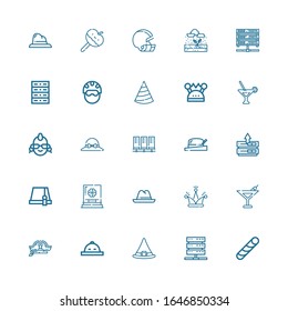 Editable 25 hard icons for web and mobile. Set of hard included icons line Stick candy, Server, Witch hat, Hat, Martini, Servers, Punk, Helmet, Rain, Caramelized apple on white background