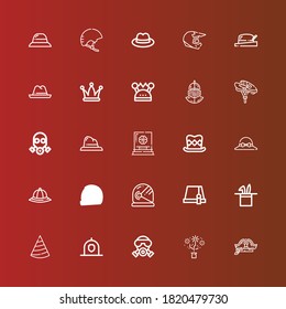 Iconos editables de 25 cabeceras para web y móvil. Juego de cabezales incluidos iconos línea Sombrero, máscara de gas, casco, sombrero superior en rojo