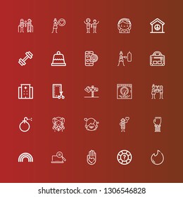 Editable 25 heart icons for web and mobile. Set of heart included icons line Tinder, Help, Blood donation, Pixel, Rainbow, Smartwatch, Cardiologist, Girl, Bomb, Hope, Post on red
