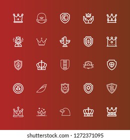 Editable 25 heraldic icons for web and mobile. Set of heraldic included icons line Crown, Raven, Shield, Police badge, Iberia, Eagle, Queen on red