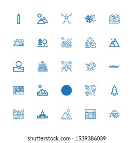 Editable 25 hill icons for web and mobile. Set of hill included icons line Iceberg, Topping, Mountains, Capitol, Cliff, Forest, Desert, Mountain, Dune, Landscape on white background