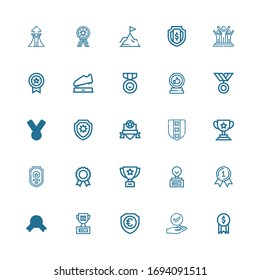 Editable 25 honor icons for web and mobile. Set of honor included icons line Award, Success, Shield, Trophy, Medal, Prize, Badge, Achievement on white background