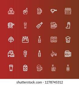 Editable 25 hop icons for web and mobile. Set of hop included icons line Beer, Beer can, Hop, Beers, Blaster on red