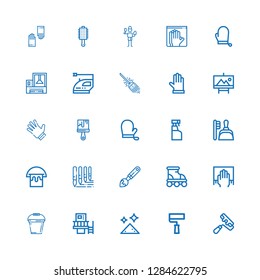 Editable 25 housework icons for web and mobile. Set of housework included icons line Paint roller, Dust, Machine, Bucket, Cleaning, Roller, Paint brush, Brushes on white background