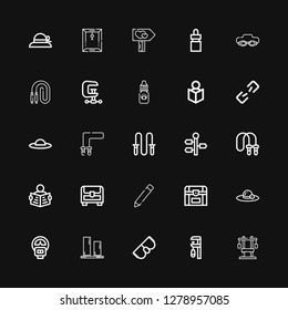 Editable 25 editable icons for web and mobile. Set of editable included icons line Chest, Clamp, Goggles, Vertical align, Parking meter, Pamela, Edit button on black background