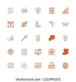 Editable 25 idea icons for web and mobile. Set of idea included icons line Leader, Copywriter, Api, Idea, d, Startup, Business, Graphic design, Brainstorm on white background