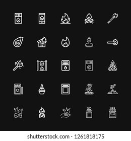 Editable 25 ignite icons for web and mobile. Set of ignite included icons line Matches, Fire, Bonfire, Match, Flame on black background