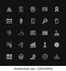 Editable 25 infographic icons for web and mobile. Set of infographic included icons line Structure, Stats, Chart, Pattern, Physics, Cylinder, Ipo, Graph, Certificate on black background