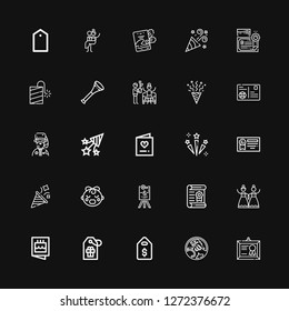 Editable 25 invitation icons for web and mobile. Set of invitation included icons line Diploma, Holden, Price tag, Tag, Invitation, Wedding, Certificate, Wedding sign on black background