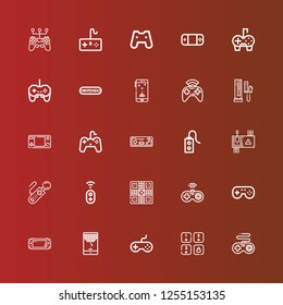 Editable 25 joypad icons for web and mobile. Set of joypad included icons line Gamepad, Game, Joystick, Console, Controller, Nintendo on red