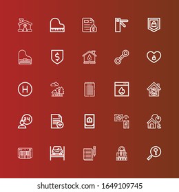 Editable 25 key icons for web and mobile. Set of key line icons including: Password, Notes, Repairing, Keyboard, House key, Music, House, File, Room service, Firewall, Note on red