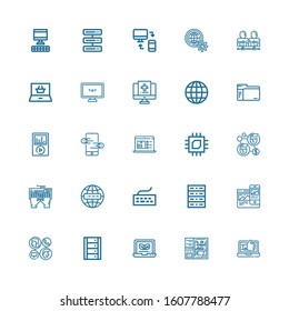 Editable 25 laptop icons for web and mobile. Set of laptop included icons line Laptop, Computer, Server, Communication, Responsive, Keyboard, Internet, Contact on white background