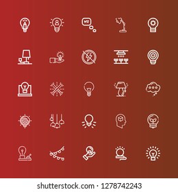 Editable 25 lightbulb icons for web and mobile. Set of lightbulb included icons line Lightbulb, Lamp, Idea, Light, Bulb, Thinking, Glow, Electricity on red