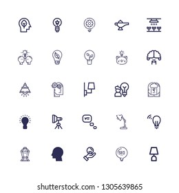 Editable 25 lightbulb icons for web and mobile. Set of lightbulb included icons line Lamp, Idea, Think, Thinking, Light, Brainstorm, Brainstorming, Bulb, Inspiration on white background