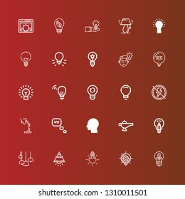 Editable 25 lightbulb icons for web and mobile. Set of lightbulb included icons line Light, Idea, Tungsten, Lamp, Think, Thinking, Electricity, Lightbulb, Bulb on red