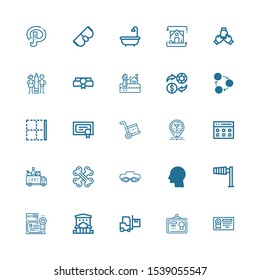 Editable 25 lined icons for web and mobile. Set of lined included icons line Diploma, Delivery, Bar, Wind sign, Global, Goggle, Bones, Rate, Border, Exchange on white background
