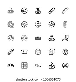 Editable 25 loaf icons for web and mobile. Set of loaf included icons line Donut, Bread, Waffle, Sourdough, Last supper, Baguettes, Bagel, Baguette, Roll cake on white background