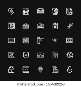 Editable 25 iconos de bloqueo para web y móvil. Conjunto de bloqueos incluidos iconos línea Padlock, File, Seatbelt, Locker, Unlocked, Lock, Suitcase, Ssl, Shared folder, Lockers on black fondo