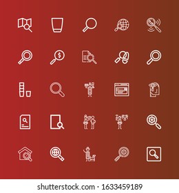 Editable 25 magnifying icons for web and mobile. Set of magnifying included icons line Search, Magnifying glass, Detective, Searching, Observation, Magnifier, Glass on red