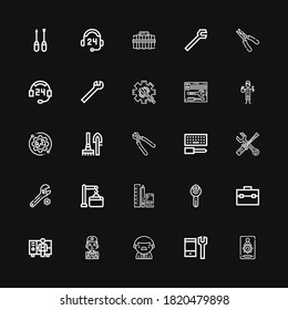 Editable 25 maintenance icons for web and mobile. Set of maintenance included icons line Admin, Configuration, Worker, Mechanic, Toolbox, Wrench, Tools, Maintenance on black background