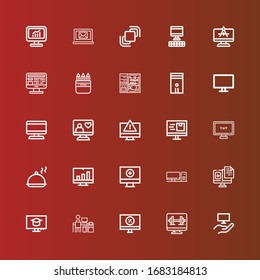 Editable 25 mockup icons for web and mobile. Set of mockup included icons line Computer, Salver, Pencil box, Hidrive on red