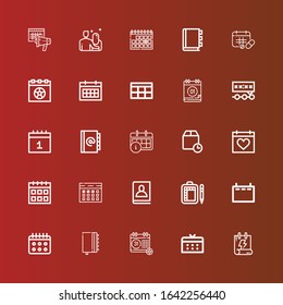 Editable 25 month icons for web and mobile. Set of month included icons line Calendar, Agenda, Schedule, Wait time, Deadline, Appointment book, Date on red
