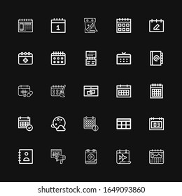 Iconos editables de 25 meses para web y móvil. Conjunto de meses incluidos iconos línea Calendario, Agenda, Luna llena, Programación en fondo negro