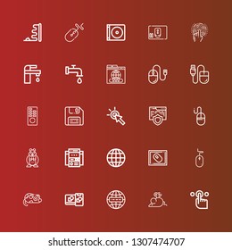 Editable 25 mouse icons for web and mobile. Set of mouse included icons line Tap, Mouse, Internet, Computing, Web site, Hamster, Website, Cursor, Diskette, Remote control on red