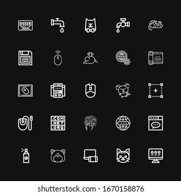 Editable 25 mouse icons for web and mobile. Set of mouse included icons line Web, Cat, Electronics, Hamster, Insecticide, Website, Internet, Tap, Domain, Mouse on black background