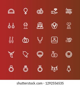 Editable 25 necklace icons for web and mobile. Set of necklace included icons line Fashion, Necklace, Ring, Rings, Pendant, Wedding rings, Earrings, Troglodyte, Jewelry on red