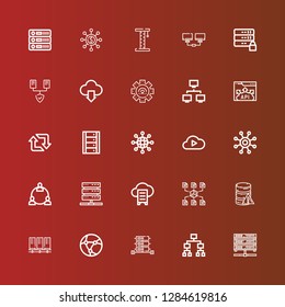 Editable 25 networking icons for web and mobile. Set of networking included icons line Server, Hierarchical structure, Network, Servers, Database, Cloud data, Cloud computing on red