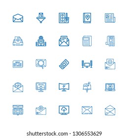 Editable 25 news icons for web and mobile. Set of news included icons line Email, Television, Watercolor, Interface, Tv, Newspaper, News, Map book on white background