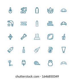 Editable 25 nobody icons for web and mobile. Set of nobody included icons line Croissant, Kettlebell, Measuring tape, Hdmi, Torch, Piping bag, Water, Glue on white background