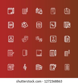Editable 25 notepaper icons for web and mobile. Set of notepaper included icons line Note, Notes, Notepad, Sticky note, Agenda on red