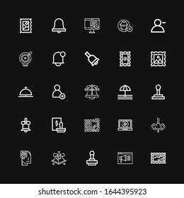 Editable 25 notification icons for web and mobile. Set of notification included icons line Stamp, Notification, Bell, Memorize, Interface, Cancel, Follower on black background