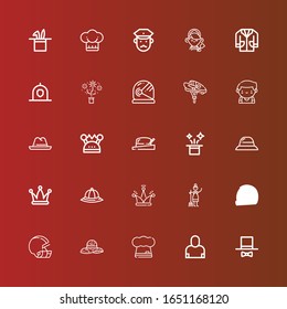 Editable 25 occupation icons for web and mobile. Set of occupation included icons line Hat, Salesman, Chef, Helmet, Maid, Barman, Lab coat, Policeman on red