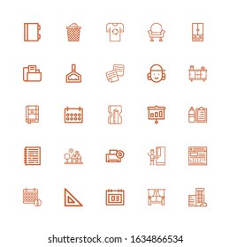 Editable 25 office icons for web and mobile. Set of office included icons line Real estate, Window, Calendar, Set square, Door, Printer, House, Notebook, Check list on white background