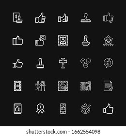 Editable 25 ok iconos para web y móvil. Conjunto de iconos incluidos de ok Línea de arriba, Comprobar, Como, Calidad, Hecho, Sello, Satisfacción, Cruz, Pulgar sobre fondo negro
