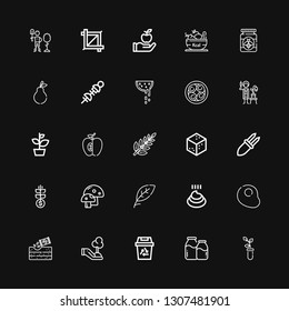 Editable 25 organic icons for web and mobile. Set of organic included icons line Sprout, Milk, Recycling, Tree, Gardening, Egg, Poo, Leaf, Mushroom, Grow, Corn on black background