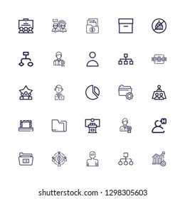 Editable 25 organization icons for web and mobile. Set of organization included icons line Diagram, Structure, User, Team, Folder, Businessman, Conference on white background