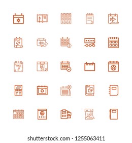 Editable 25 organizer icons for web and mobile. Set of organizer included icons line Notebook, Calendar, Notepad, Art book, Date, Events, Deadline, Schedule on white background