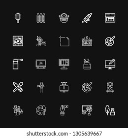 Editable 25 paint icons for web and mobile. Set of paint included icons line Ink, Mechanics, Pen, Paint, Graphic designer, Painting, Color palette, Design on black background