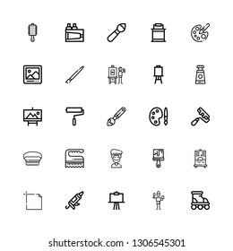 Editable 25 painter icons for web and mobile. Set of painter included icons line Roller, Brush, Canvas, Caulk gun, Art, Painting, Paint brush, Artist, Paint roller on white background