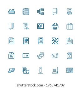 Editable 25 paper icons for web and mobile. Set of paper included icons line Booking, Ink, Crayon, Money, Bookshelf, Mailbox, Tag, Notes, Coupon, Offer, Note on white background
