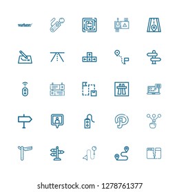 Editable 25 path icons for web and mobile. Set of path included icons line Split, Route, Direction, Street, Straight, Choice, Path, Controller, Location pin on white background