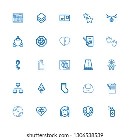 Editable 25 pattern icons for web and mobile. Set of pattern included icons line Paint spray, Flower, Native american, Broken heart, Tennis ball, Letter, Onigiri on white background