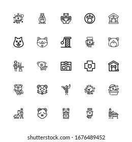 Editable 25 iconos de pata para web y móvil. Conjunto de paja incluye íconos línea Veterinaria, Perro, Gato, oso Polar, Hámster, Casa de Perro, Veterinario, Escrástica, Animal sobre fondo blanco