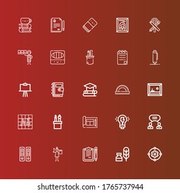 Editable 25 pen icons for web and mobile. Set of pen included icons line Design, Writing tool, Clipboards, Graphic designer, Documentation, Agreement, Creativity, Pencil case on red