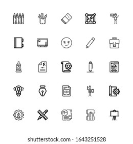 Editable 25 pencil icons for web and mobile. Set of pencil included icons line Canvas, Sharpener, Exam, Pencil, Graphic design, Sketch, Writing, File, Pen on white background