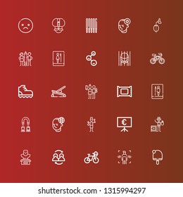 Editable 25 person icons for web and mobile. Set of person included icons line Table tennis, Body, Bicycle, Friends, Bust, Banker, Presentation, Staff, Mind, Headhunting on red